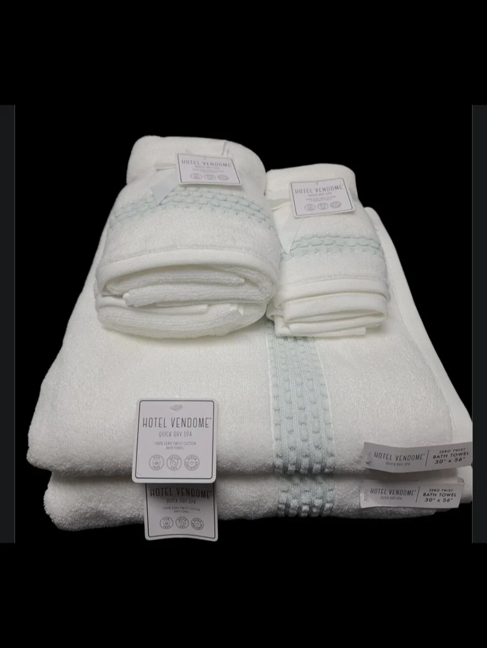 6pc Hotel Vendome Spa Quick Dry Zero Twist 100% Cotton Bath Hand Tip TOWEL Set
